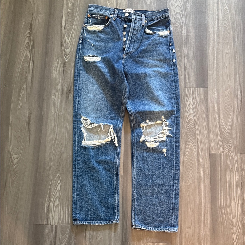 Agolde Women's Distressed Blue Relaxed Straight Jeans